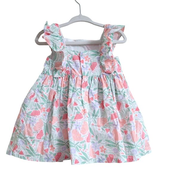 New & EUC 9 Month Girl Lot of 2 Dresses Layered Floral Ruffle Sleeves Cotton - Picture 6 of 16
